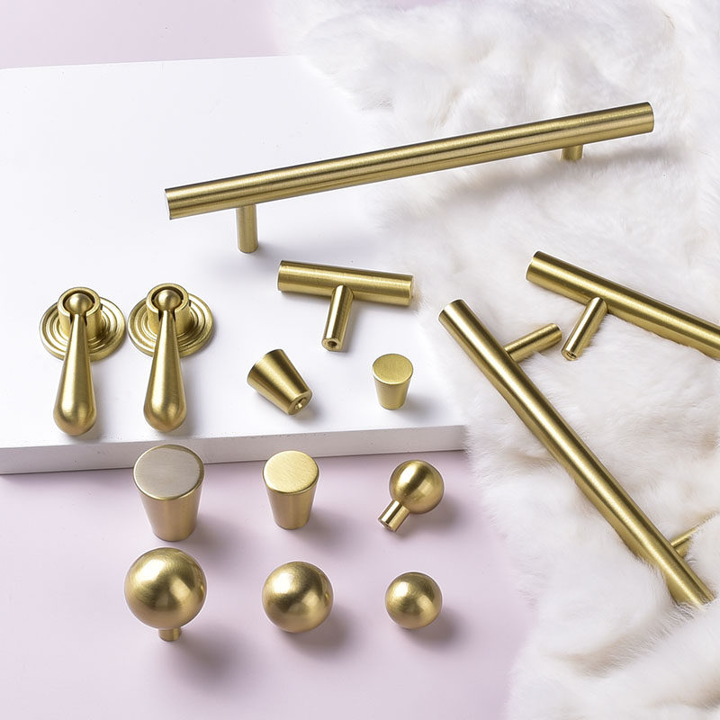 Pure brass cabinet door drawer handle modern minimalist gold light luxury solid overall cabinet wardrobe Nordic single hole handle