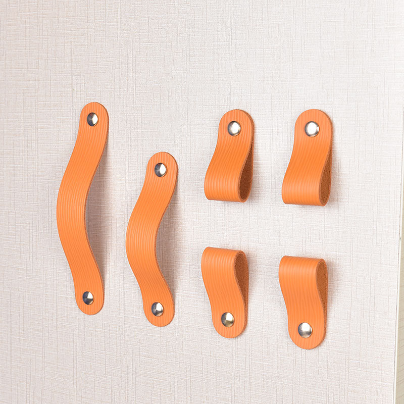 Leather handle wardrobe door cabinet drawer Nordic light luxury overall cabinet head layer cowhide children's anti-collision handle modern simplicity