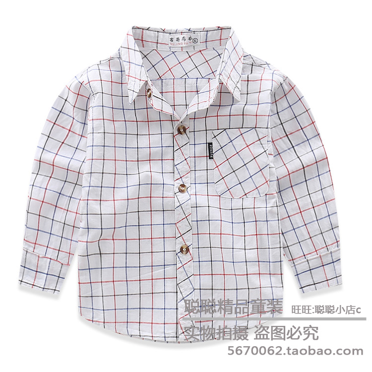 Gujing vải trẻ em kẻ sọc áo sơ mi mùa xuân và mùa thu bé dài tay bông đáy áo cậu bé lỏng mỏng áo áo sơ mi cho bé trai