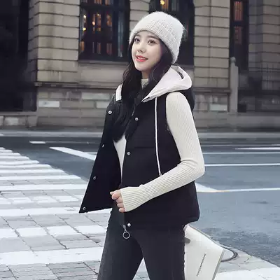 Autumn and winter down cotton vest women's short Korean cotton vest, hooded thickened waistcoat, black vest jacket