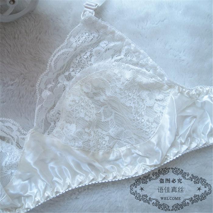 Áo ngực lụa không có vòng thép mỏng phần mùa hè và mùa thu lụa cỡ lớn cho nữ đồ lót ren màu xanh lá cây trung tính vú áo ngực áo bra quây