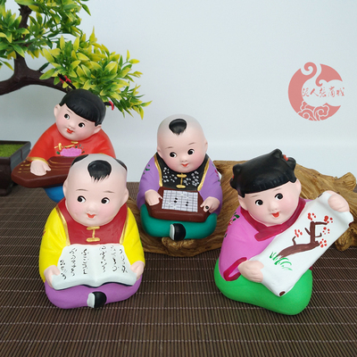 (Qin, chess, calligraphy and painting)Tianjin mud man Zhang Cai plastic clay sculpture ornaments Crafts Study living room home decorations