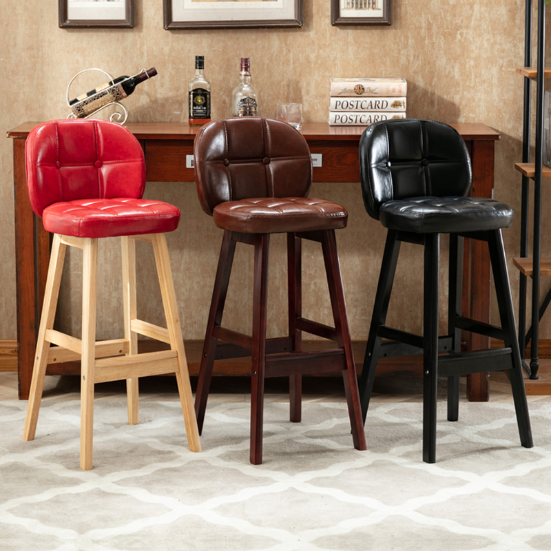 Solid wood bar chair Nordic bar chair high stool home backrest bar stool creative retro coffee front desk bar chair