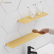 Punch-free copper brushed gold bathroom one-word partition shelf Toilet mirror front cosmetics shower storage rack