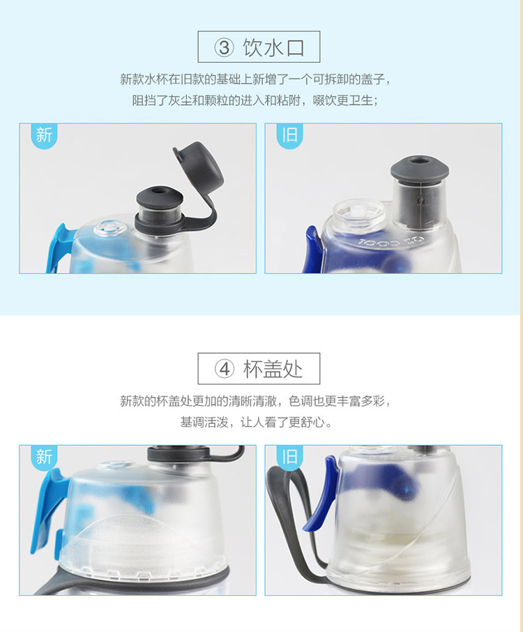 Đích thực của Mỹ O2COOL phun chai thể thao cup nhựa mùa hè làm mát di động ngoài trời chạy thể dục ấm đun nước 	bình nước thể thao nhỏ