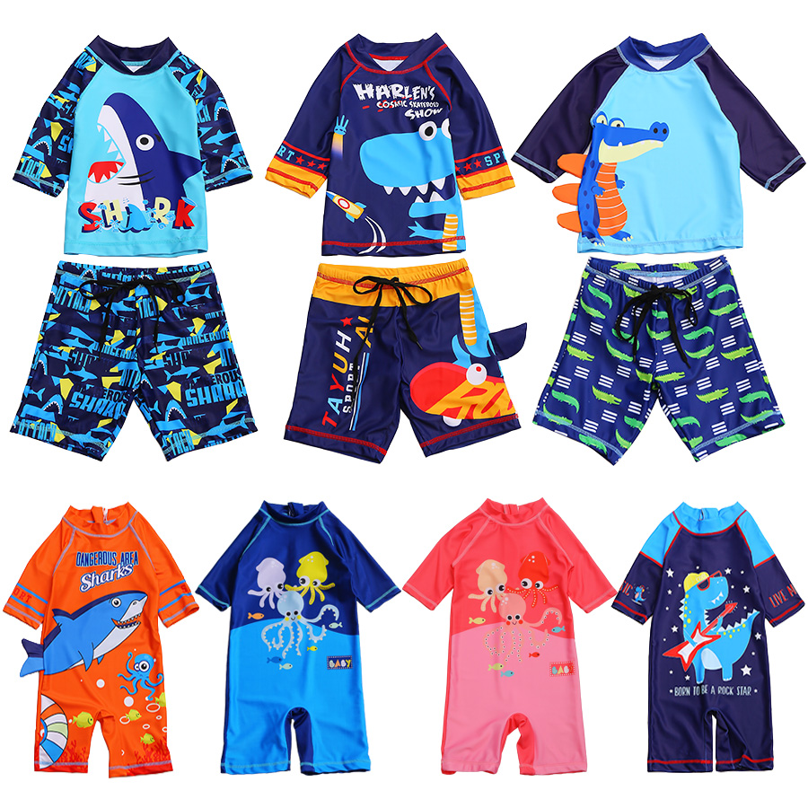 Children's bathing suit boy Two style sunscreen toddler baby boy with boy cartoon dinosaur performance swimsuit