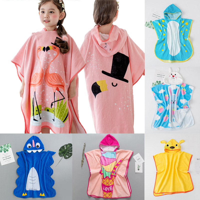 Cotton cartoon 1-7 years old children's bath towel Swimming hot spring bath anti-cold shawl hooded bucket tent absorbent towel