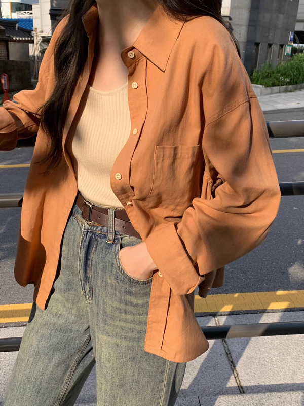 Hong Kong Style Pure Cotton Long-Sleeved Shirt for Women, Suitable for Spring and Autumn, Gentle and Flattering, Orange Color, Elegant, Loose and Versatile, Can Be Layered Hong Kong Style Pure Cotton Long-Sleeved Shirt for Women, Suitable for Spring and Autumn, Gentle and Flattering, Orange Color, Elegant, Loose and Versatile, Can Be Layered