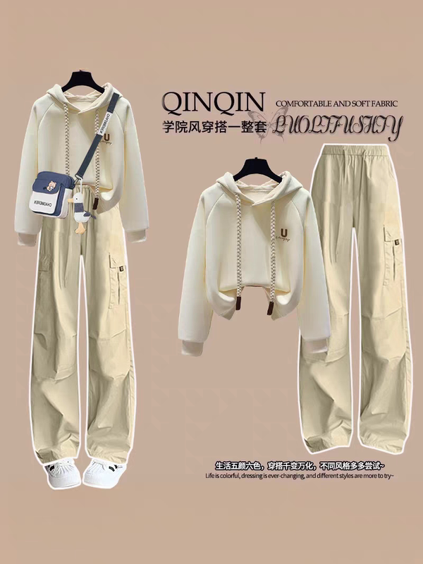 Junior High School Student Outfit for Girls, Autumn 2025 New Sweet Style Sweatshirt and Long Pants Two-Piece Set, High School Girl Sportswear