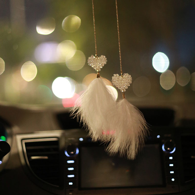 Car Pendant Feather Crystal Car Ornament Creative Cute In-car Adornment Rear mirror hanging pendant woman