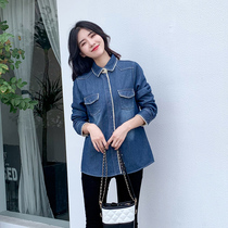 Denim Plus Suede Shirt Woman 2021 Winter New Korean version Loose Big Code Lining with washed and white thickened undershirt