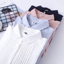 Double cotton yarn white shirt womens spring new literary organ lace shirt loose long-sleeved student base shirt