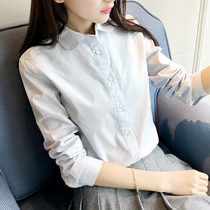 2021 spring new small fresh cotton white shirt womens sweet and wild light plate long-sleeved bottom womens shirt