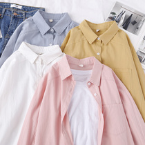 Spring Autumn Casual White Shirt Woman Loose Korean version jacket small frescoed front short rear long full cotton double line long sleeve shirt spring