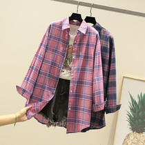 BF Plaid Shirt Woman Loose Korean Version Coat 2021 Spring Dress New Casual Gill In Long Sleeves Cotton Shirt
