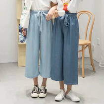 Tencel Jeans 90% Pants Woman Spring Summer Thin style New Han Fan Conspicu Slim Straight Drum Lace Casual Pants Woman