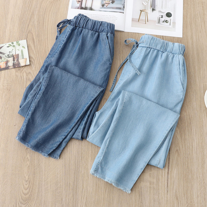 Sky Silk Jeans Woman Fall Slim big size 90% Pants Loose slim Tight Waist and Hair Side Harren Pants