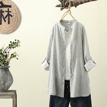 2021 Spring new art minimalist cotton yarn flyover with long line of shirt woman pure color slapped bottom comfortable shirt jacket