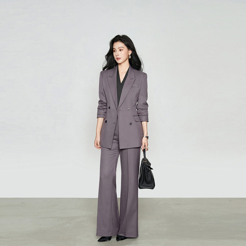 2026 Autumn Big Brand High-End Purple Suit Set Meeting Formal Wear Professional Commuting Straight-Leg Pants Two-Piece Set for Women
