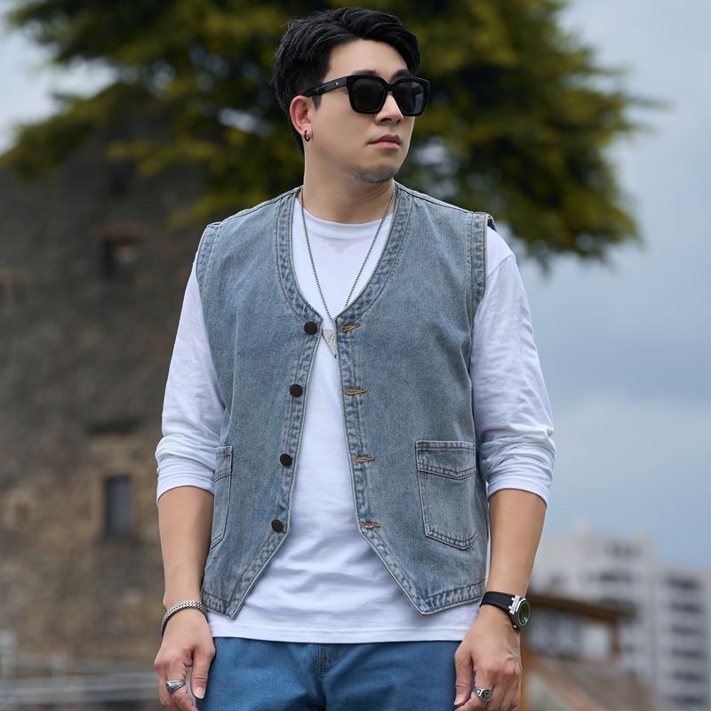Men's Denim Vest for Autumn and Winter, Vintage Sleeveless Denim Jacket, Loose Fit, Plus Size, Versatile Top