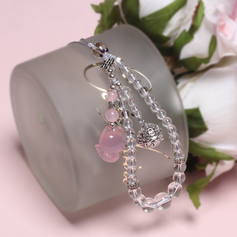Crystal mobile phone short pendant wrist rope car key chain chain goddess pink fox palace bell crystal gift