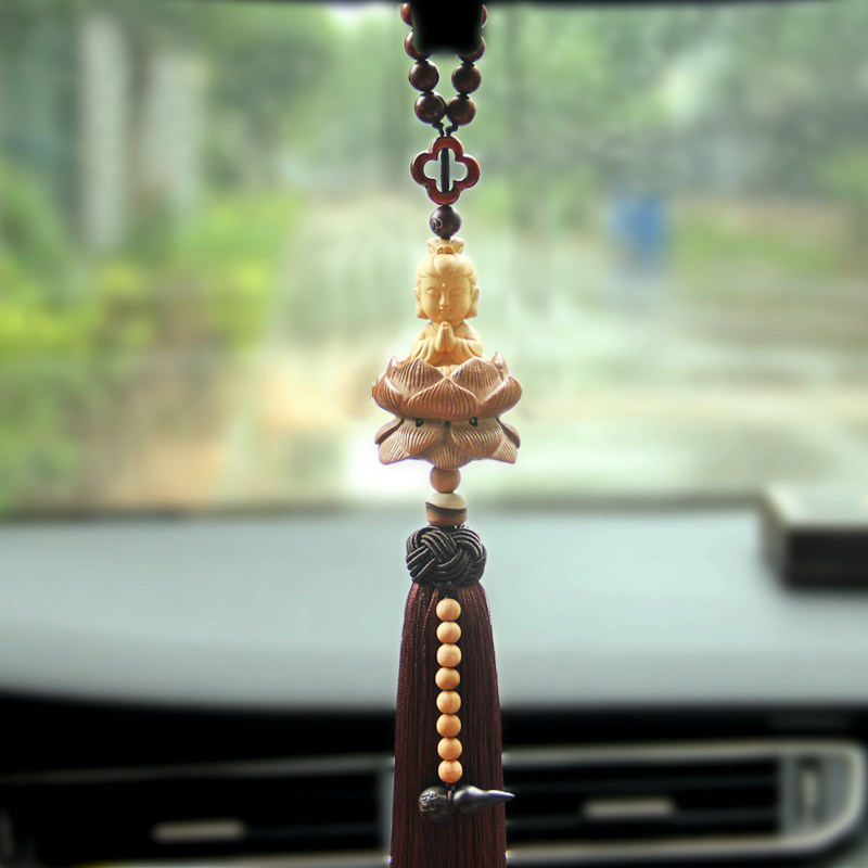 Lotus Guanyin car pendant car interior decoration peach wood Ping An sandalwood gourd high-end men's and women's handmade creative