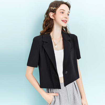 zk lin短袖薄款小西装外套女小个子短款西服2021年新款春夏季上衣