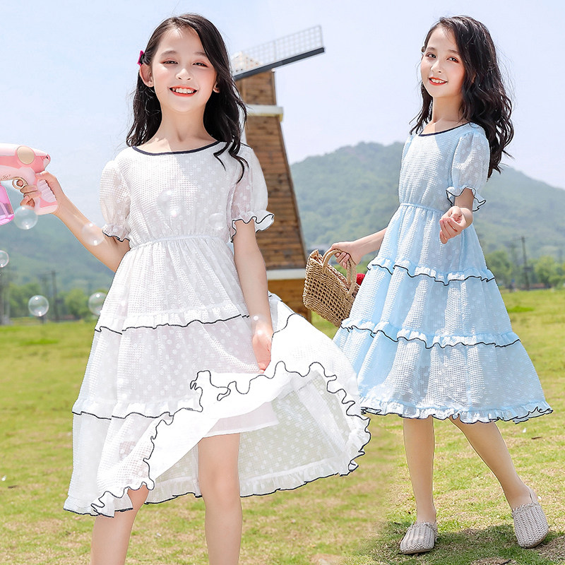 Net Red Girls dress Summer dress 12 girls princess dress Middle child Foreign style fashion long dress 15-year-old child skirt