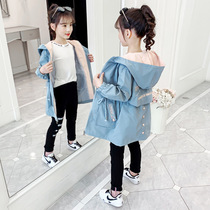 8 girls spring and autumn coat New 9 Net Red foreign gas ten year old girl Autumn dress 13 middle child 15 long windbreaker 12