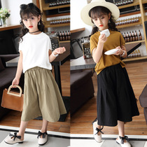 10 girls Summer Childrens set of clothes girls Children Fashion wide leg pants set 12 years old foreign atmosphere summer