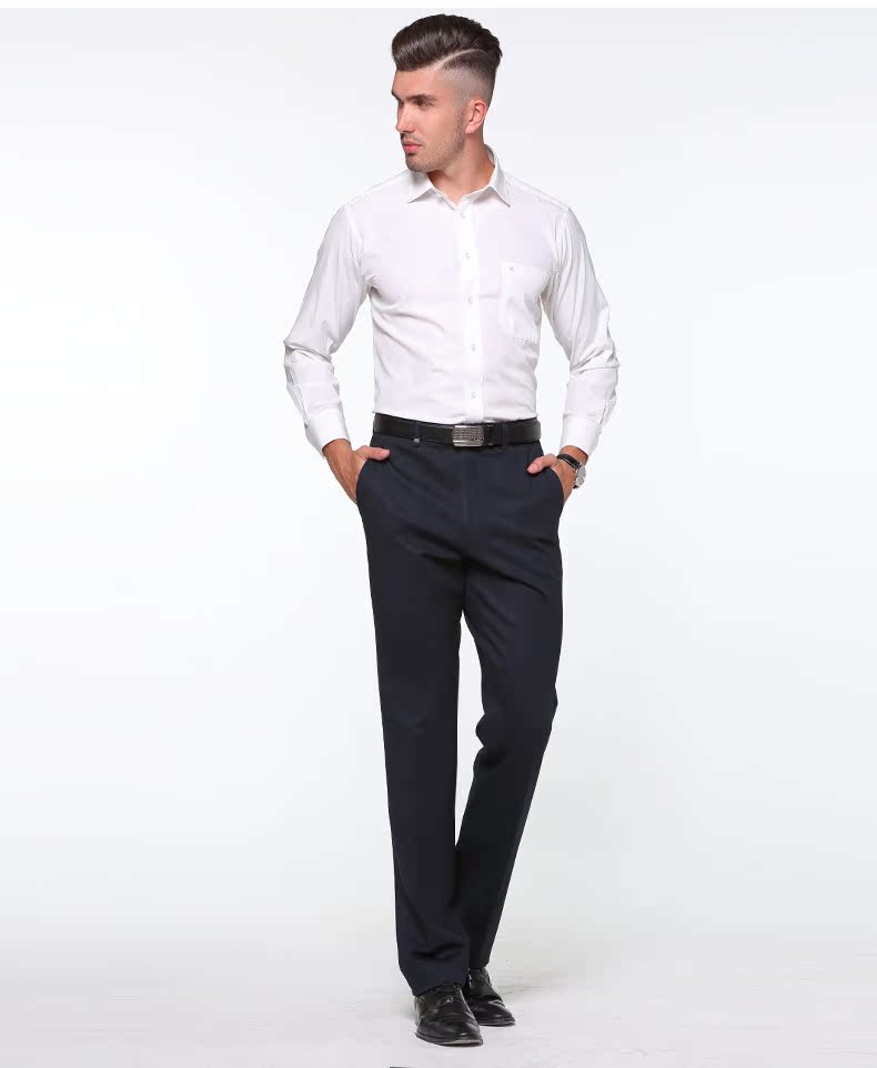 Hai chân mùa thu đông mới quần tây nam Slim Straight kinh doanh chuyên nghiệp phù hợp với quần dày cạp cao quần âu trắng