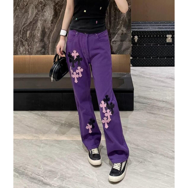 High Street Purple Cross Patchwork Embroidered Straight-Leg Jeans for Women 2026 New Style Cool Loose Wide-Leg Pants Long Pants
