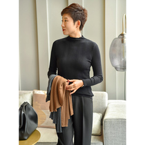 Autumn and winter indispensable thin inboard worsted fine small wool semi-high neck vertical striped base shirt sweater