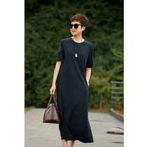The charm of the Black Swan also looks tall and thin quick-drying fabric round neck short sleeve A- line dress dress