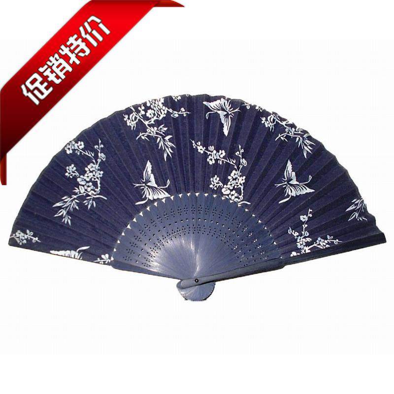Special Price Blue Printed Cloth Printed Vintage Wind Folding Fan Dance Fan Gift Craft Cloth Face Printed Fan Color Random-Taobao