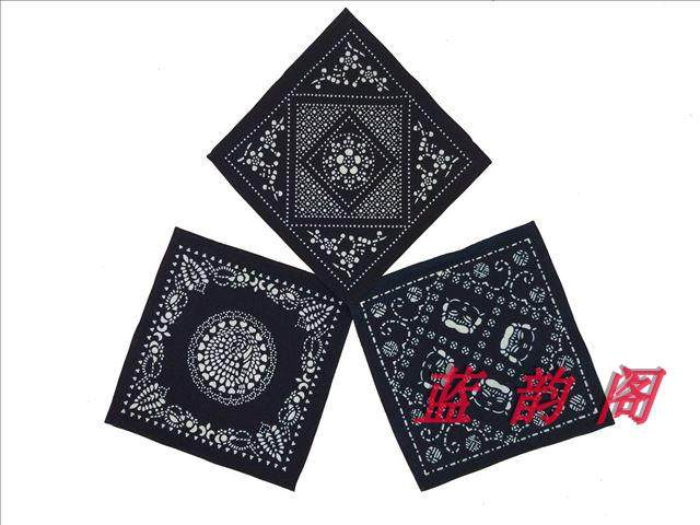 Ethnic Style Handmade Blue Printed Cloth Craft Gift Decoration Small Square Napkins Small Handkerchiefs (3 Colors)