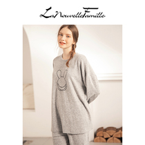 New family pajamas womens spring and autumn can wear fashion Foreign style home clothes Brushed cotton cotton long-sleeved high-grade sense