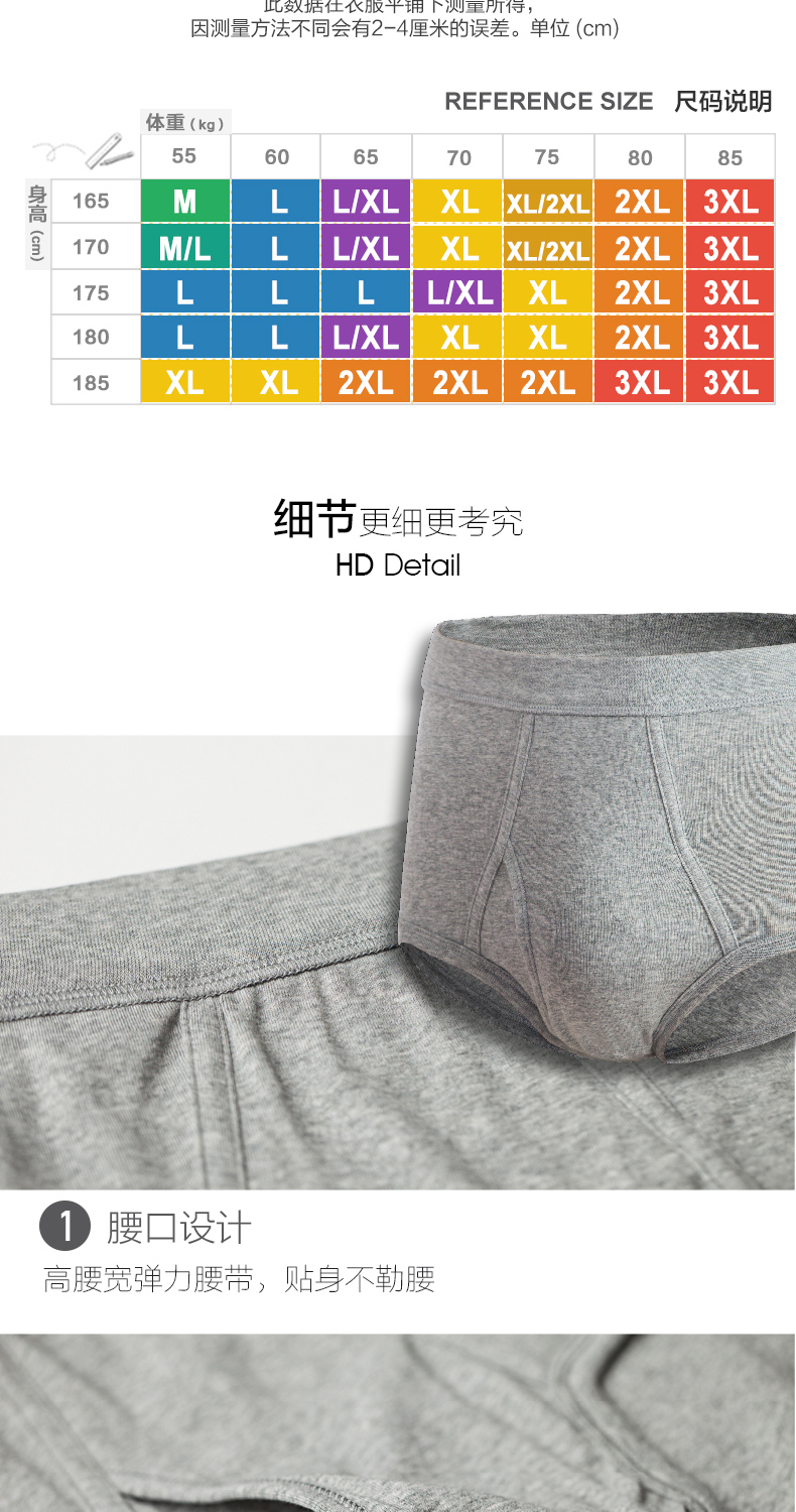 Ba Gun Đồ lót nam Cotton Kích thước lớn Quần short thể thao Thanh niên Eo cao Cotton Loose Tóm tắt 3 Gói quần lót big size