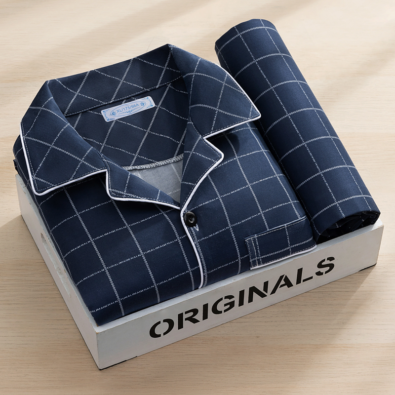 100% High-End Pure Cotton Pajamas for Men, Spring and Autumn Long-Sleeved, Loose Fit for Young and Middle-Aged Men, Plus Size Casual Loungewear for Winter and Summer