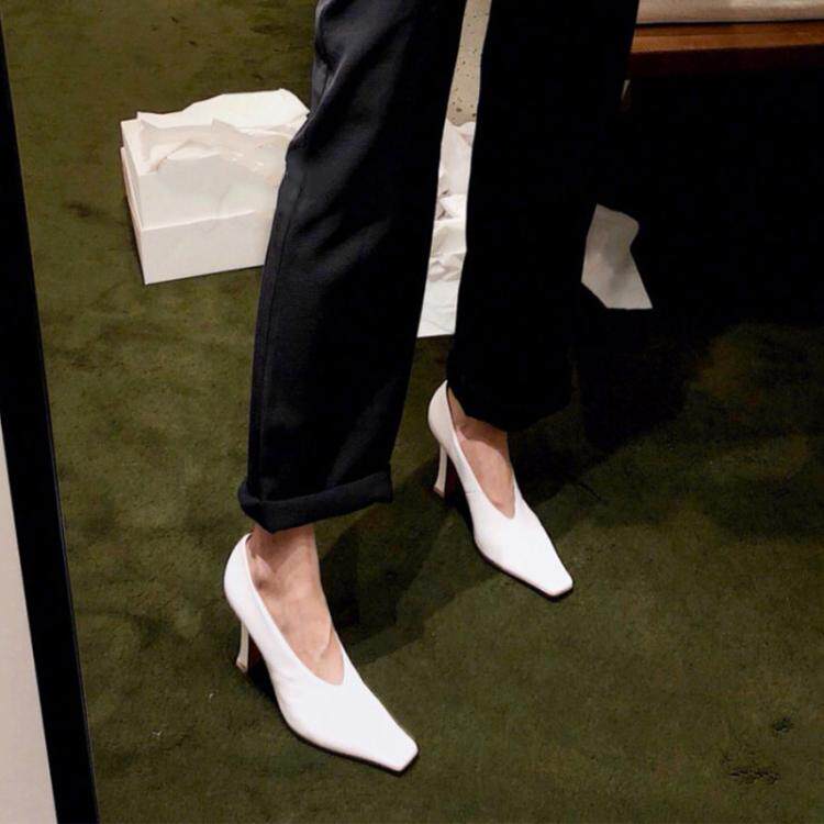 MDyy heavy industry custom high-end self-retention@retro square head net red high heels Leather witch shoes Grandma shoes single shoes