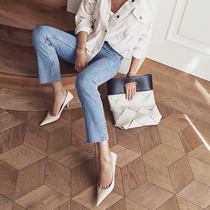 MDyy European and American catwalk giant wear @ sexy pointed head fine with ins Net red high heels leather shallow single shoes women