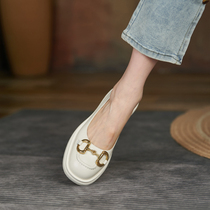 Stepping on shit feels soft and soft ~ retro round head flat bottom shallow single shoes comfortable Joker loafers small leather shoes women