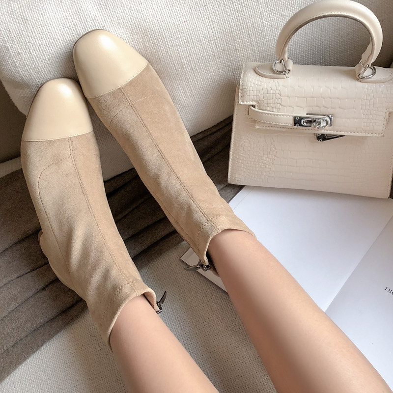 Strong push gentle small fragrant style fashion thick heel elastic socks boots with ins Net red short boots thin Martin boots