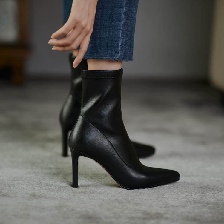 ins strong pushback giant comfortable ~ Korean pointed high heel thin elastic boot fine heel and ankle short boot socks boot