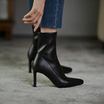 ins push self-retention giant comfortable ~ Korean pointed high-heeled thin elastic boots thin heel and ankle short boots socks