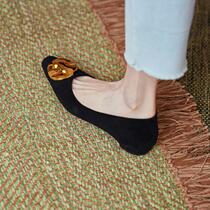 ins classic self-retaining giant comfortable ~ retro metal round buckle shallow flat shoes temperament square head single shoes women