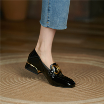 Giant Giant Comfort Inn Wind Genuine Leather Low Heel Two Wear Soft Bottom Square Head Single Shoes One Foot Pedal Lefoe Shoes Little Leather Shoes Woman