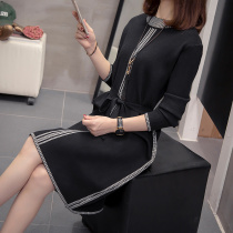 Large size womens 2019 new autumn winter foreign style fat mm belly knitted dress French vintage sweater base skirt