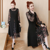 2019 autumn new fat sister size womens clothing 200 Jin fat woman fake two pieces belly meat thin dress