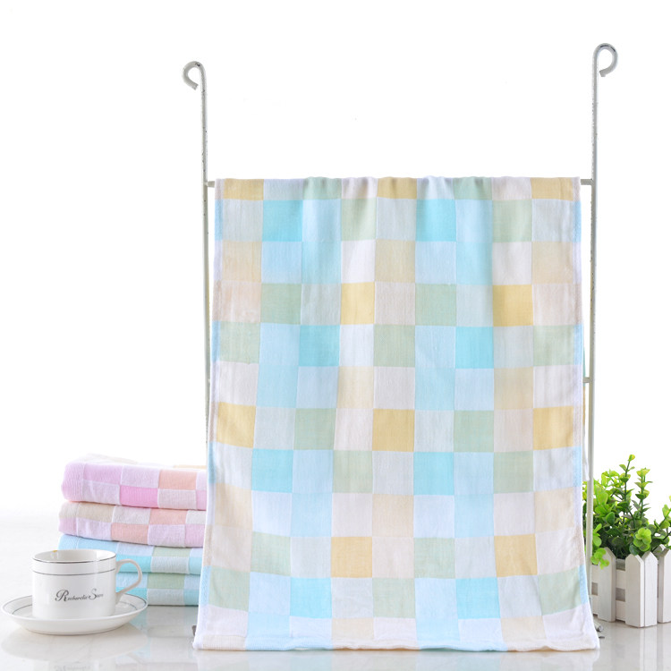 Pure cotton gauze Scout baby wash face bath full cotton small towel Plaid Cartoon Double Layer Thick Soft Absorbent Batch
